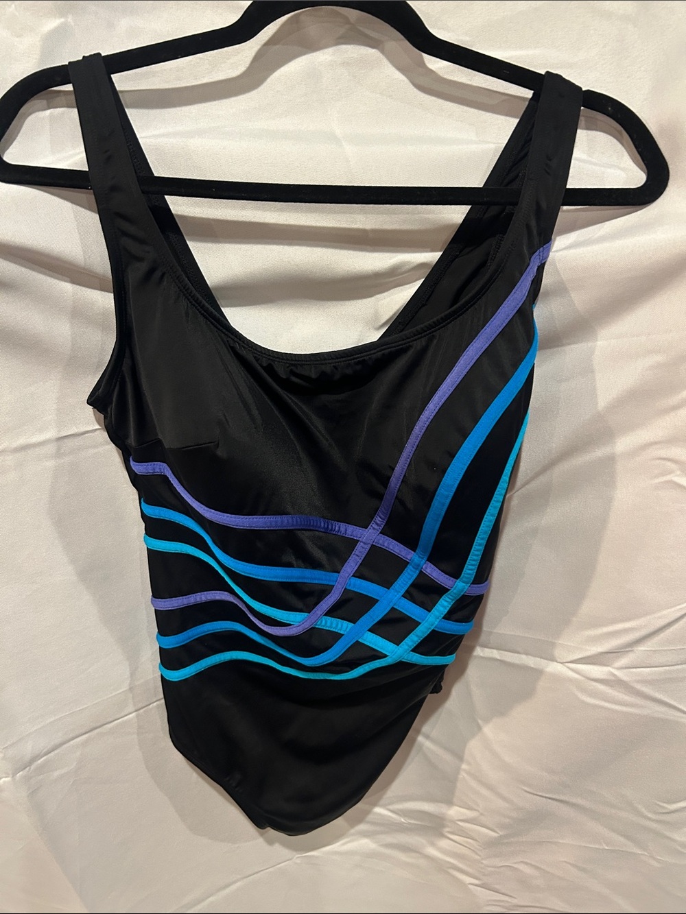 Longitude Women’s Black One-Piece with Blue & Purple Stripe size 20w